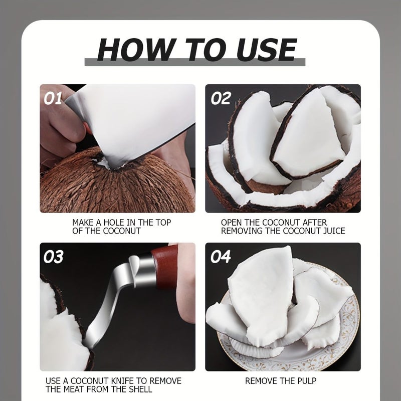 Coconut Meat Remover Tool With Wooden Handle And Stainless Steel Scraper - Image 4