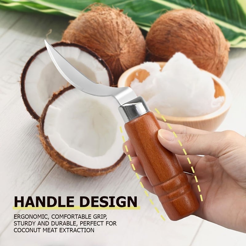 Coconut Meat Remover Tool With Wooden Handle And Stainless Steel Scraper - Image 2