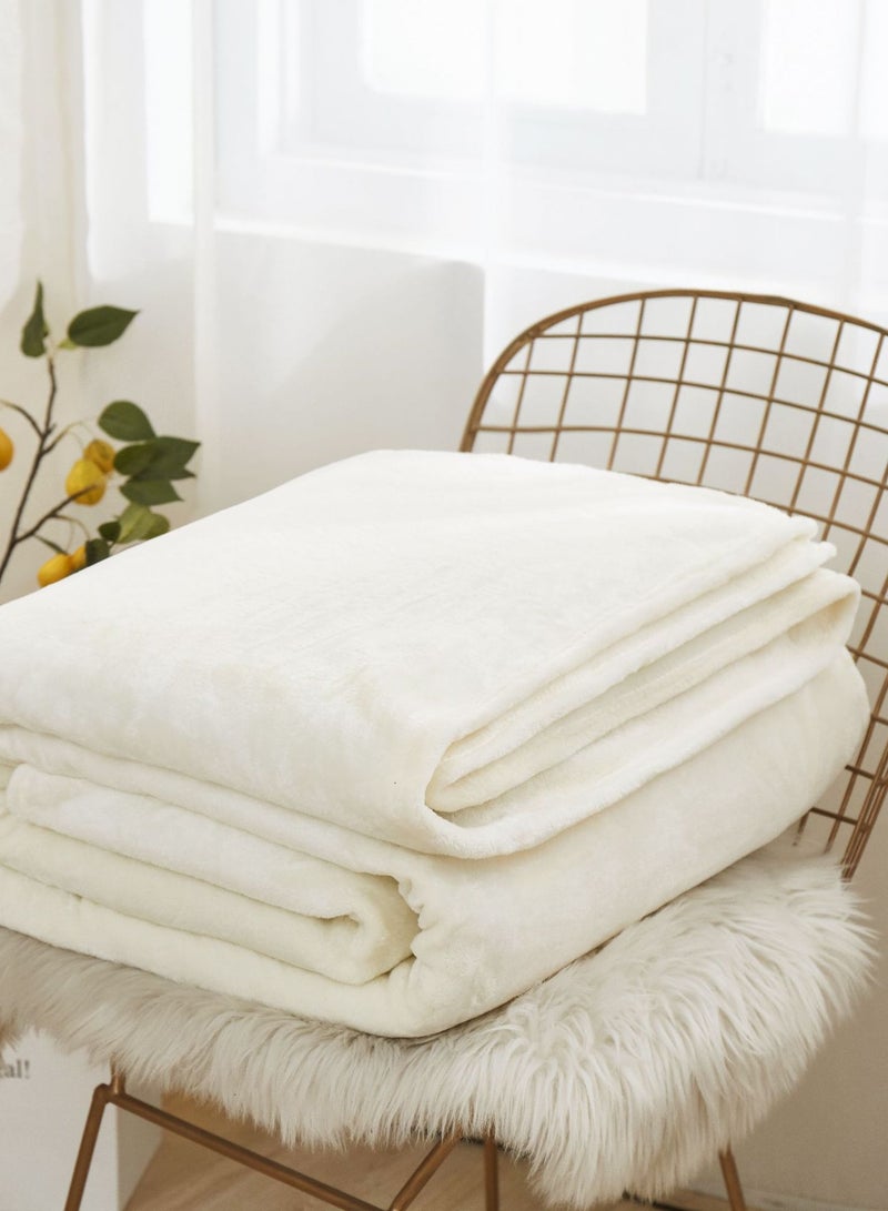 Loquat Hemming Style Solid Color Lightweight Flannel Blanket Coral Velvet Blanket Family Sofa Bedding Fabric White 