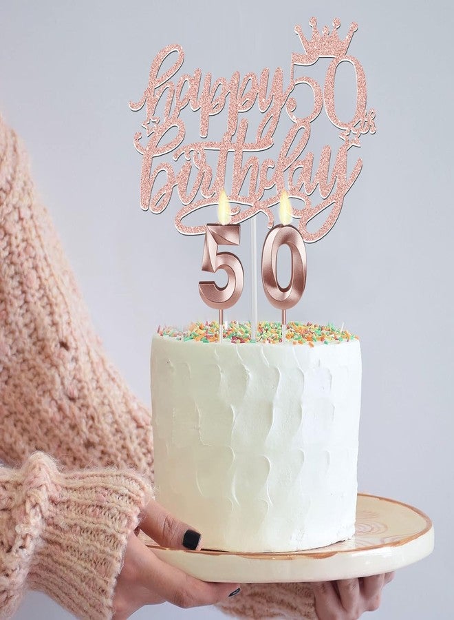 YeohJoy 50th Birthday Decorations for Her with Glittery Black 50th Birthday Sash and Rose Gold 50th Birthday Tiara Candles, Cake Topper and Balloons for 50th Birthday Decorations Women - Image 5