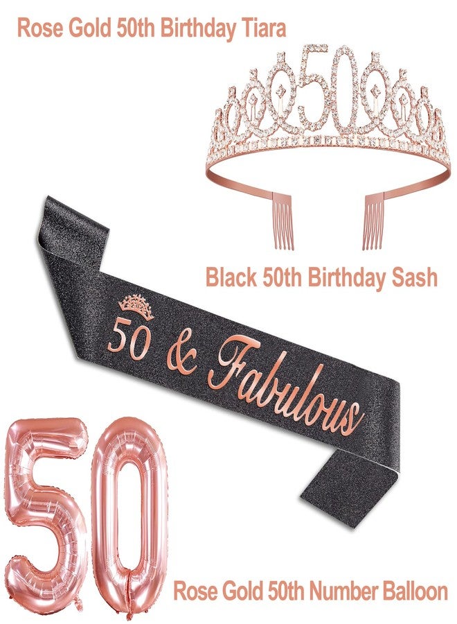 YeohJoy 50th Birthday Decorations for Her with Glittery Black 50th Birthday Sash and Rose Gold 50th Birthday Tiara Candles, Cake Topper and Balloons for 50th Birthday Decorations Women - Image 4