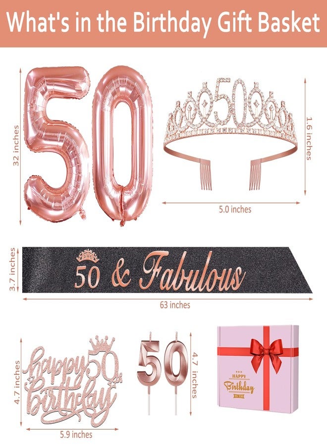 YeohJoy 50th Birthday Decorations for Her with Glittery Black 50th Birthday Sash and Rose Gold 50th Birthday Tiara Candles, Cake Topper and Balloons for 50th Birthday Decorations Women - Image 2