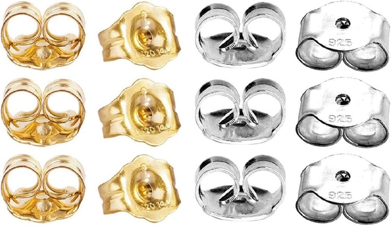 BEADNOVA 14K Gold 925 Sterling Silver Earring Backs Pierced Earring Backing Hypoallergenic Butterfly Ear Stud Backs for Studs (6 pcs 14K Gold, 6 pcs 925 Sterling Silver) - Image 1