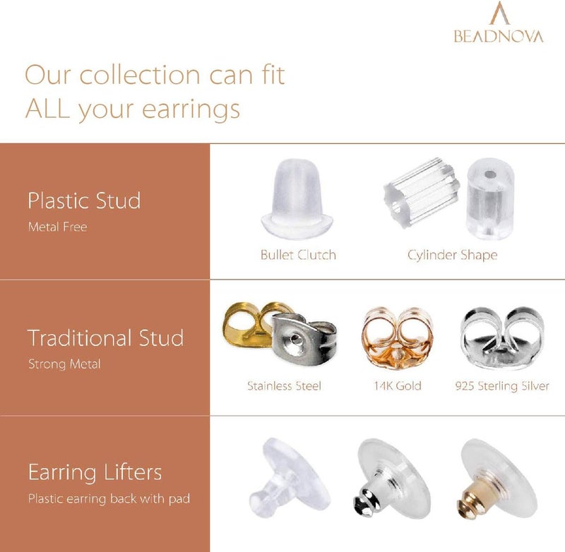 BEADNOVA 14K Gold 925 Sterling Silver Earring Backs Pierced Earring Backing Hypoallergenic Butterfly Ear Stud Backs for Studs (6 pcs 14K Gold, 6 pcs 925 Sterling Silver) - Image 3