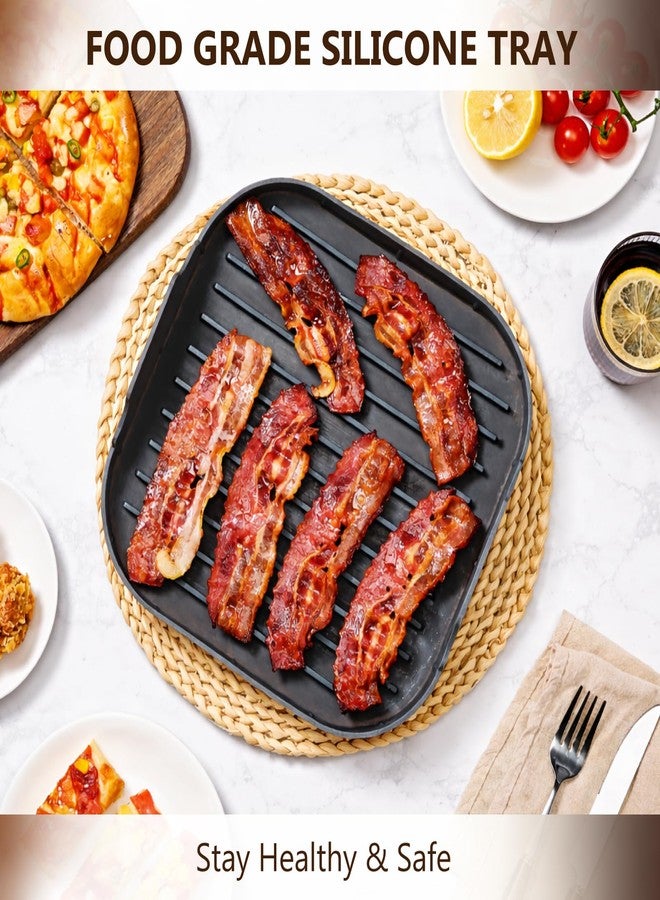 Jillmo Microwave Bacon Cooker Tray, Premium Silicone Bacon Rack with Grease Draining Design for Crispier Microwave Bacon, Dishwasher Safe & BPA-Free, Grey - Image 2