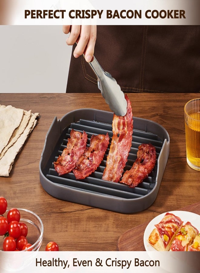 Jillmo Microwave Bacon Cooker Tray, Premium Silicone Bacon Rack with Grease Draining Design for Crispier Microwave Bacon, Dishwasher Safe & BPA-Free, Grey - Image 3