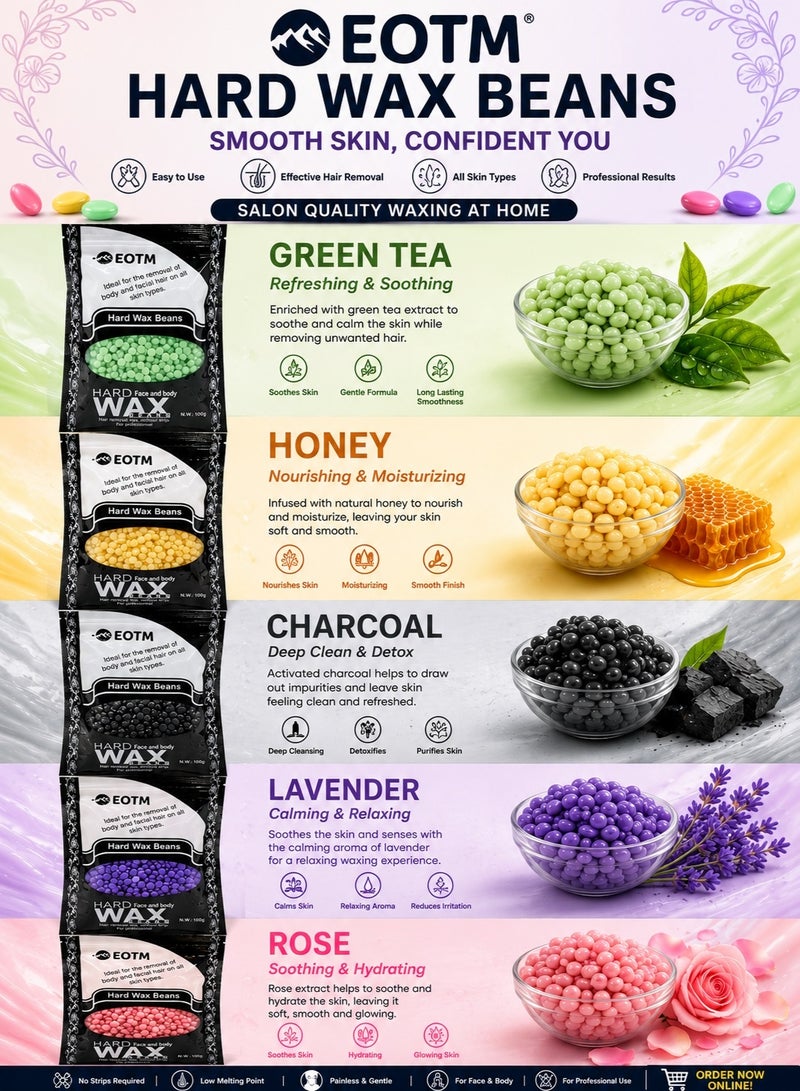 EOTM Pack Of 5 Hair Removal Hard Wax Beans For Face and Body 5 x 100g | Multicolor - Image 2