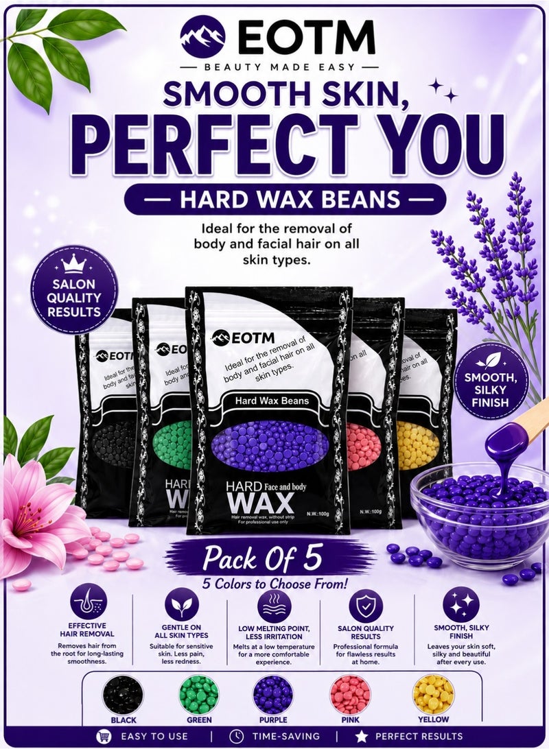 EOTM Pack Of 5 Hair Removal Hard Wax Beans For Face and Body 5 x 100g | Multicolor - Image 1
