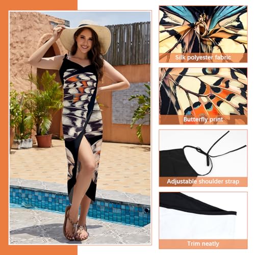 PALAY® Beach Wear Dress for Women Butterfly Print Beach Dress Swimming Suit Waterproof Adjustable Straps Cover Up Sarongs Bikini Set Lightweight Swimsuit Vacation Outfits for Women - Image 4