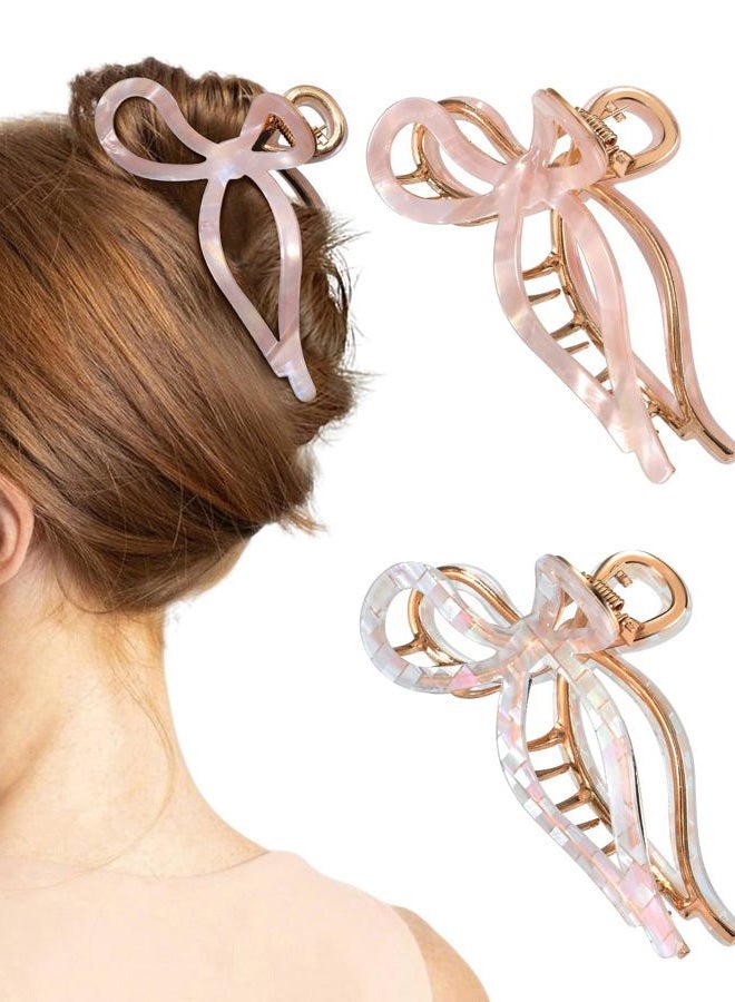 WELROG 2 Pack Metal Bow Claw Clips - Non-Slip Hair Claw Clips for Women,Elegant Large Hair Clip for Thin and Thick Hair (Gold) - Image 1