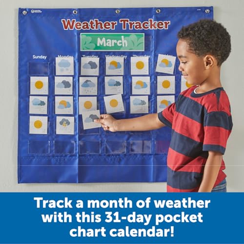 Learning Resources Weather Tracker Pocket Chart - Learning Pocket Chart for Classroom, Classroom Calendar for Kids, Monthly Weather for Kids, Preschool Calendar - Image 2