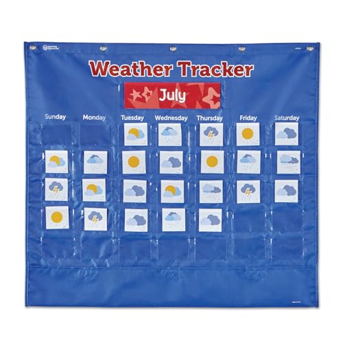 Learning Resources Weather Tracker Pocket Chart - Learning Pocket Chart for Classroom, Classroom Calendar for Kids, Monthly Weather for Kids, Preschool Calendar - Image 1
