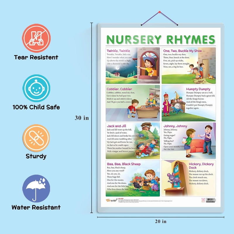 GoWoo Set Of 2 Months Of The Year And Days Of The Week And Nursery Rhymes Early Learning Educational Charts For Kids | 20"X30" Inch |Non-Tearable And Waterproof | Double Sided Laminated | - Image 3