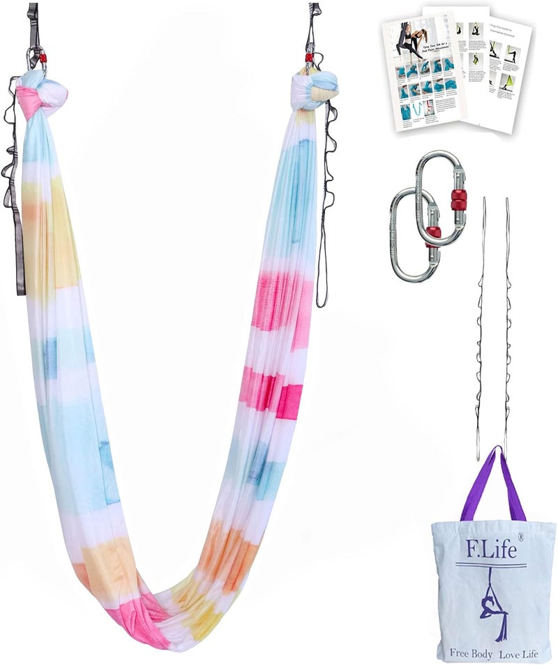 Flife Aerial Yoga Hammock kit- Yoga Swing Multicolor 5 yards-Flying Yoga Include Daisy Chain,Carabiner and Pose Guide - Image 1
