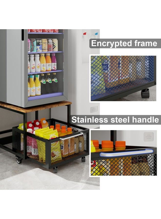 Puncia 19.7x19.7in Fridge Stand with Storage Mobile Beverage Refrigerator Stand for Coffee Bar Dorm Fridge Cart for Compact Refrigerator Mini Fridge Organizer with Drawer Basket for Home Office - Image 4