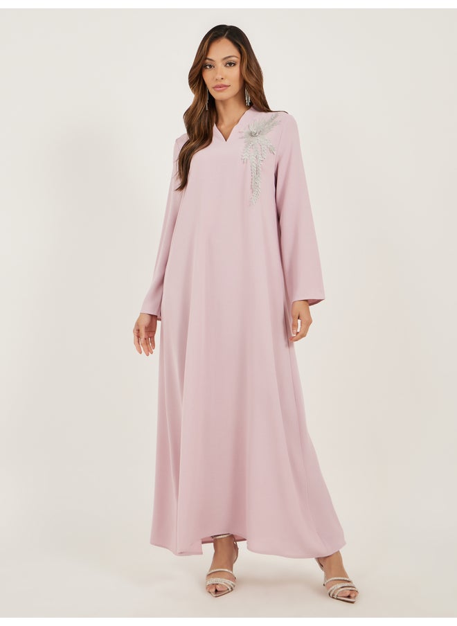 Styli Amirah Lace Detail V Neck Wrap Look Jalabiya  - Image 3