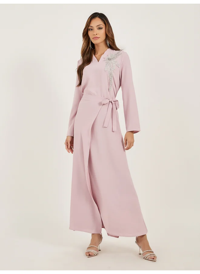Amirah Amirah Lace Detail V Neck Wrap Look Jalabiya