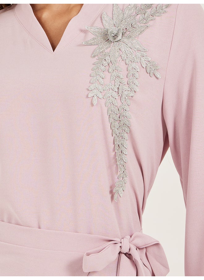 Styli Amirah Lace Detail V Neck Wrap Look Jalabiya  - Image 5