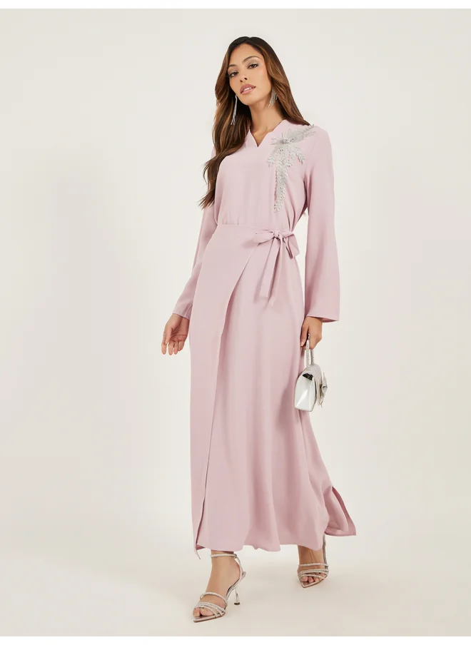 Amirah Amirah Lace Detail V Neck Wrap Look Jalabiya