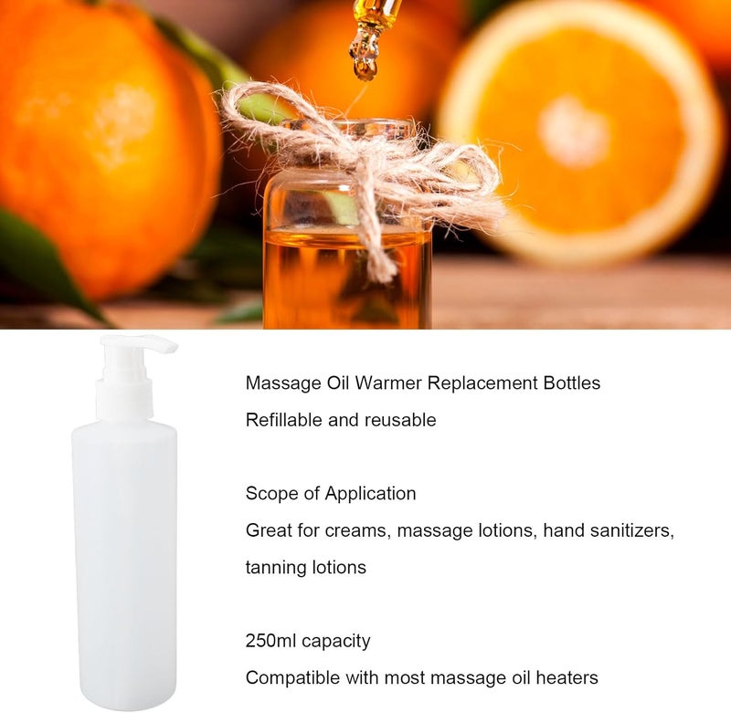 Mrisata 2pcs Massage Oil Warmer Replacement Bottle 250ml Refillable Professional Shampoo Pump Bottles for for Lotion Heater, Face Cream Massage Lotion Hand Wash Tanning Lotion - Image 4