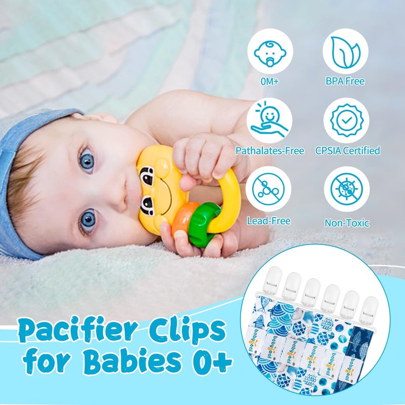 babygoal Ocean Blue Pacifier Clips, 6 Pack Binky Paci Holder Clips Leashes Fits for Most Pacifiers and Binkies 6PS12 - Image 2