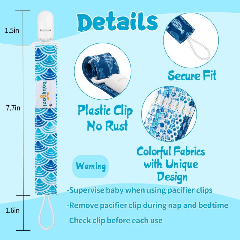 babygoal Ocean Blue Pacifier Clips, 6 Pack Binky Paci Holder Clips Leashes Fits for Most Pacifiers and Binkies 6PS12 - Image 3