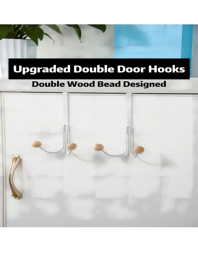 Over The Door Hooks 4 Pack Heavy Duty Organizer Hooks with Double Wood Hooks Door Hanging Hooks for Hanging Coats Hats Robes Towels Bathroom Living Room Kitchen Clothes Shoe Bag White - Image 2