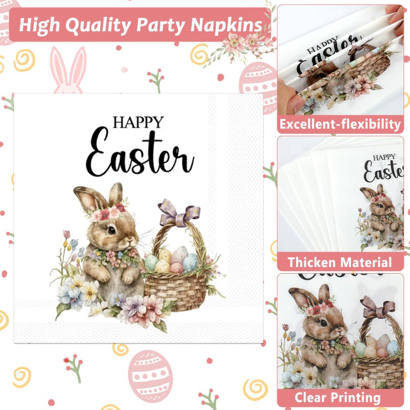 QOUBAI Happy Easter Oval Paper Plates Vintage Bunny Rabbit Flower Plates and Napkins Party Decorations Easter Floral Party Supplies 11inch Heavy Duty Dish Tray Dinnerware for Spring Picnic, 25 Guest - Image 5