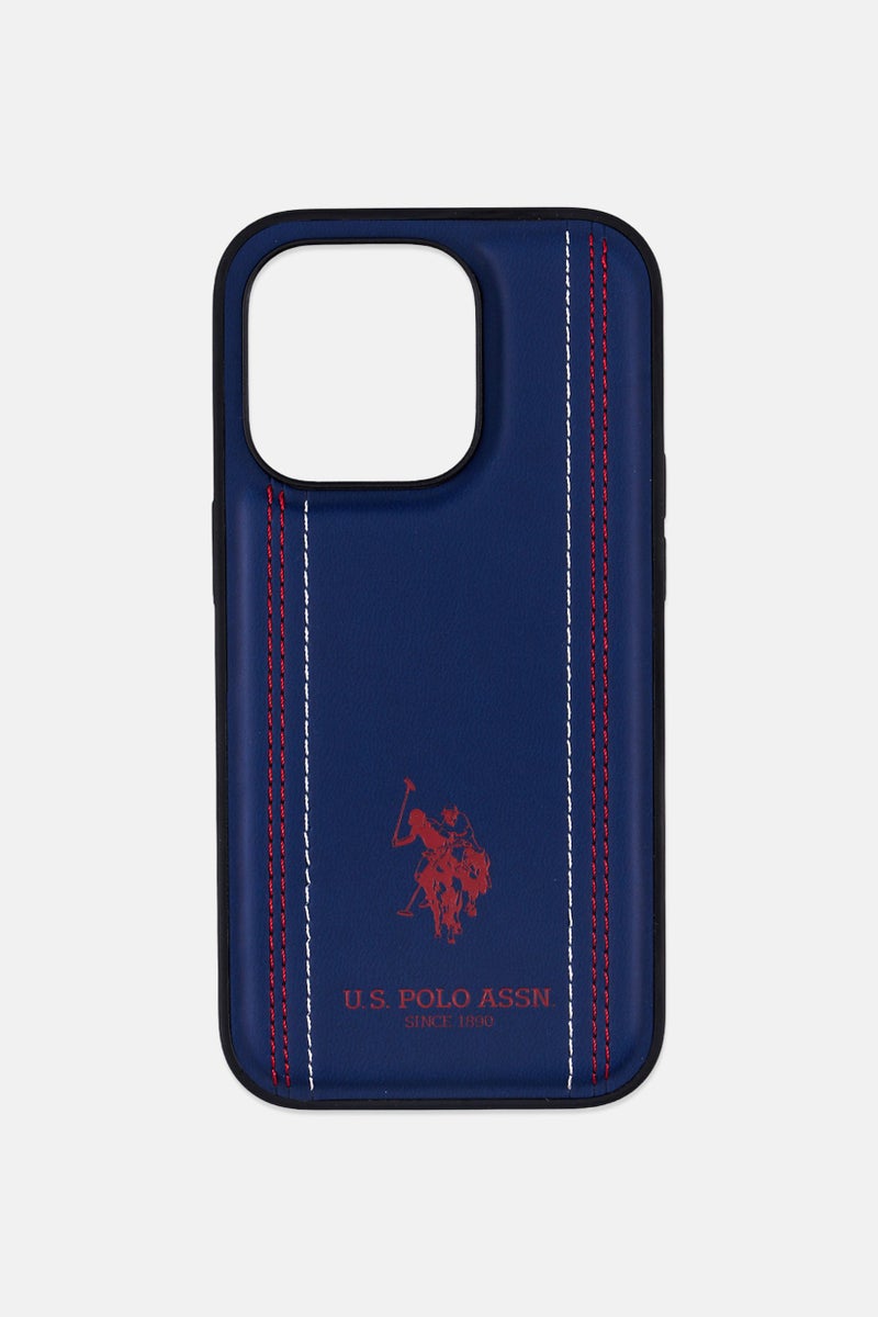 U.S. Polo Assn. Leather Case With Stitched Lines Double Line iPhone 14 Pro, Navy  - Image 2