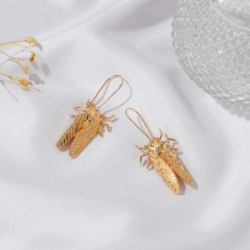 MXUHUI Vintage Big Bug Cicada Insect Pendant Earrings on Kidney Wire Hoops Dangle Earrings Retro Animal Jewlery - Image 3