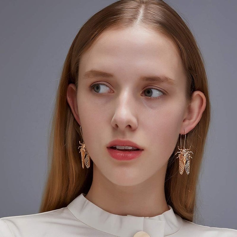 MXUHUI Vintage Big Bug Cicada Insect Pendant Earrings on Kidney Wire Hoops Dangle Earrings Retro Animal Jewlery - Image 2