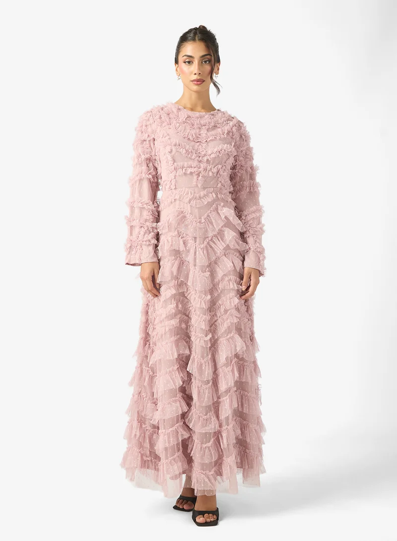 MARYISA Zaina Modest Ruffle Puff Sleeve Maxi Dress