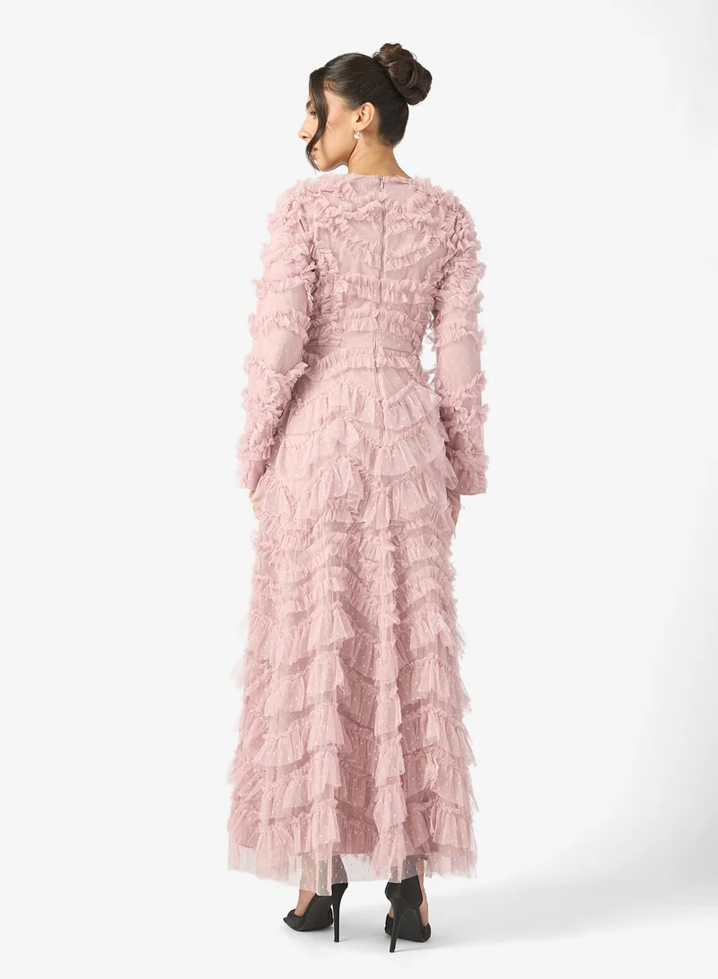 MARYISA Zaina Modest Ruffle Puff Sleeve Maxi Dress
