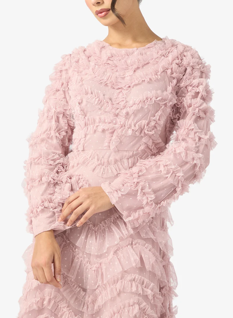 ماري Zaina Modest Ruffle Puff Sleeve Maxi Dress