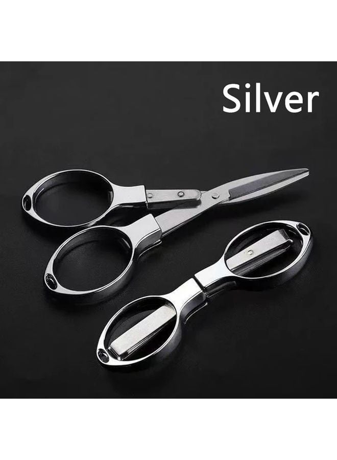 Compact Retractable Stainless Steel Folding Scissors Silvery Portable Travel Tool - Image 1
