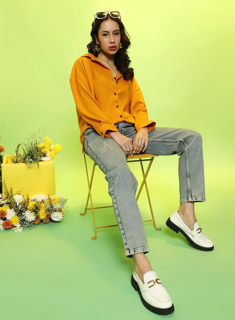Campus Sutra Women's Amber Yellow Solid Oversized Shirt