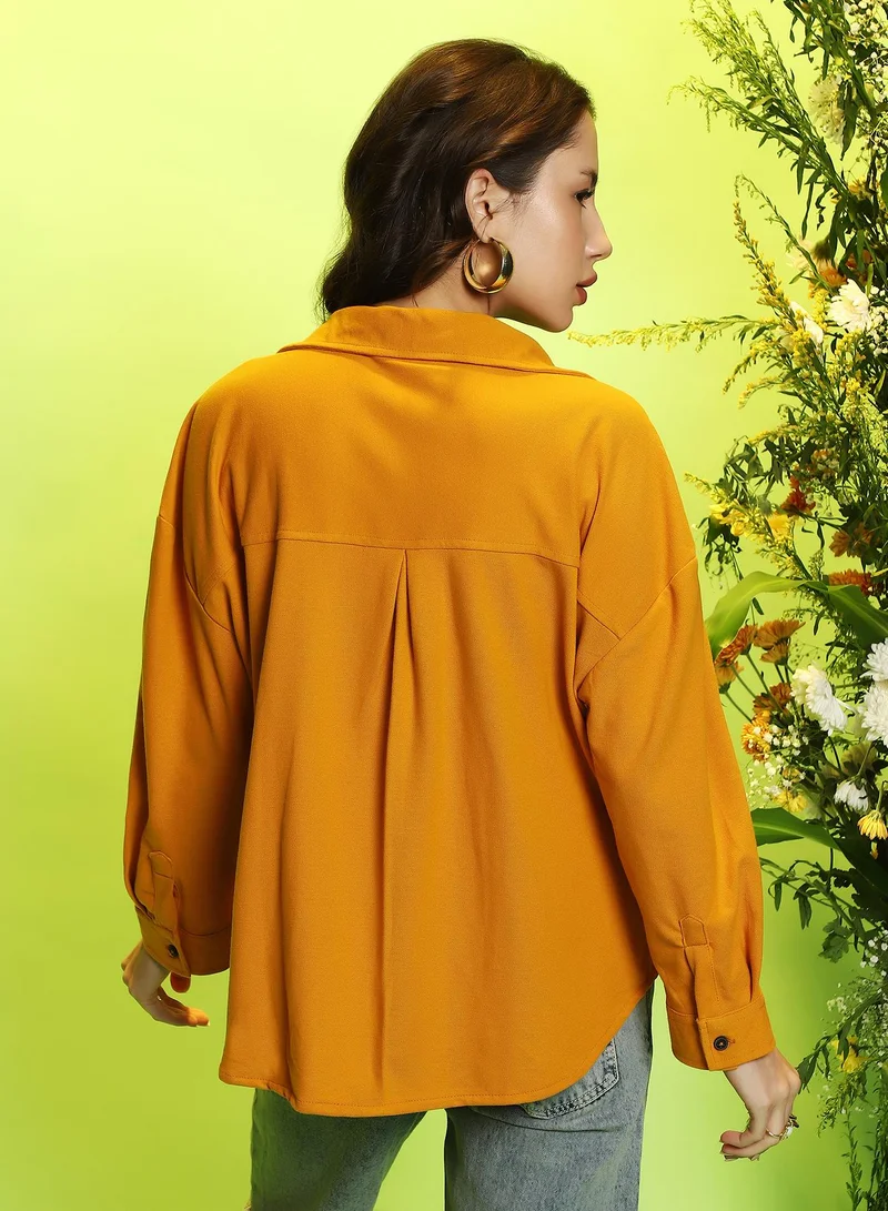 Campus Sutra Women's Amber Yellow Solid Oversized Shirt