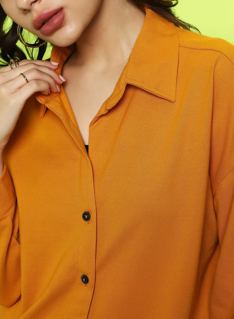 Campus Sutra Women's Amber Yellow Solid Oversized Shirt