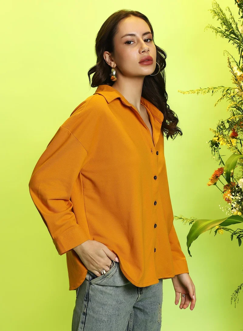 Campus Sutra Women's Amber Yellow Solid Oversized Shirt