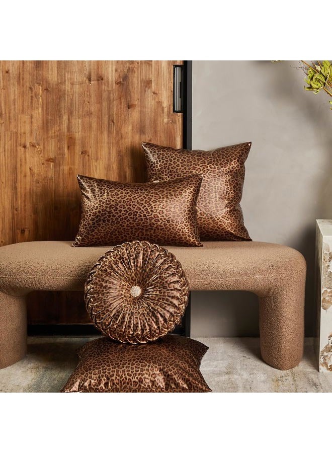EUCIOR Leopard Gold Throw Pillows,Circular Pillow,Pumpkin Pleated Handmade Throw Pillows,Smooth Metallic Leather Decorative Pillows for Home Decor Bedroom Living Room Couch Bed Sofa - Image 5