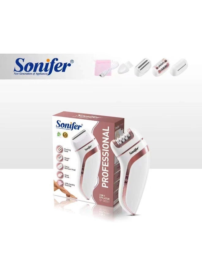 سونفير جهاز سونيفر SF-9551 الاحترافي لإزالة الشعر، قابل لإعادة الشحن عبر منفذ USB، متعدد الوظائف 3 في 1، مناسب للسيدات. - Image 1
