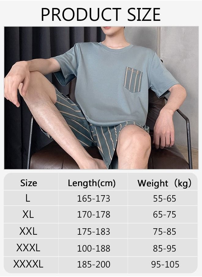 DUNISO - Men's Pajamas Set Nightwear Lightweight Round Neck Short Sleeve Stripes Short Pant Lounge 2 Pieces Sleepwear Nightgown Male Spring Summer Loungewear - Image 1