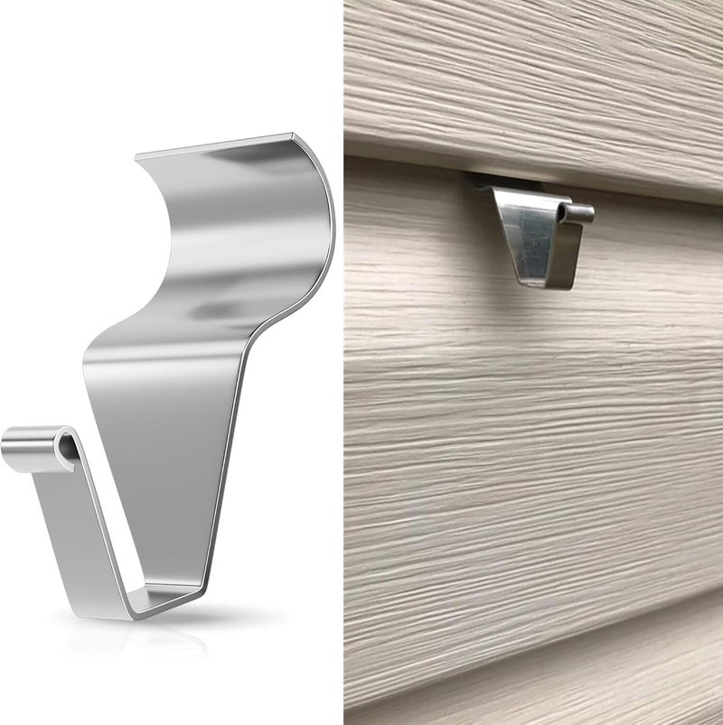 MIUKAA Vinyl Siding Hooks (4-Pack), Stainless Steel No Hole No Damage Siding Clips Hangers for Hanging Outdoor, Hooks for Outdoor String Lights, Patio Decor, Front Porch Decor, Wreath Decor - Image 1