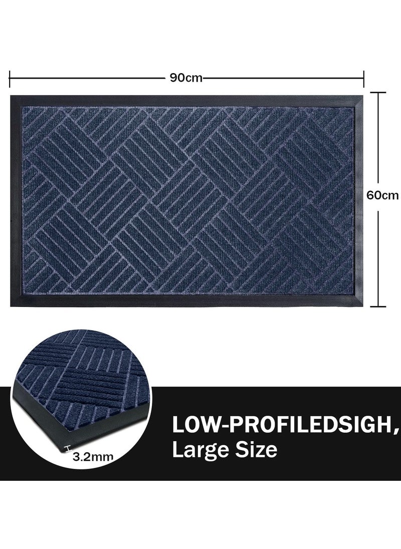 Door Mats Indoor & Outdoor Rubber Non Slip Front Door Mat Entrance Waterproof Rugs Dirt Debris Mud Trapper Carpet for Entryway Low Entry Rugs