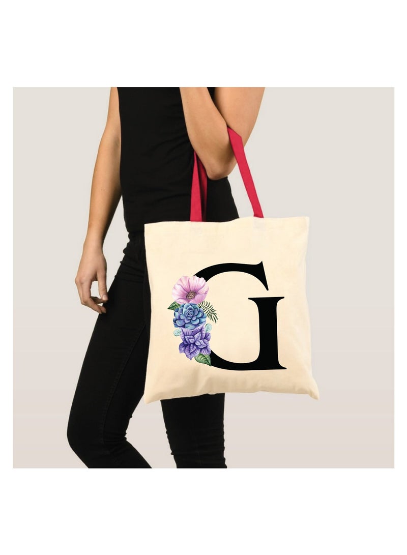 برينت شوب فور مي حقيبة حمل قطنية من القماش بأحرف أولية مع مقبض أحمر - هدايا مثالية لحقيبة وصيفات العروس - Image 3