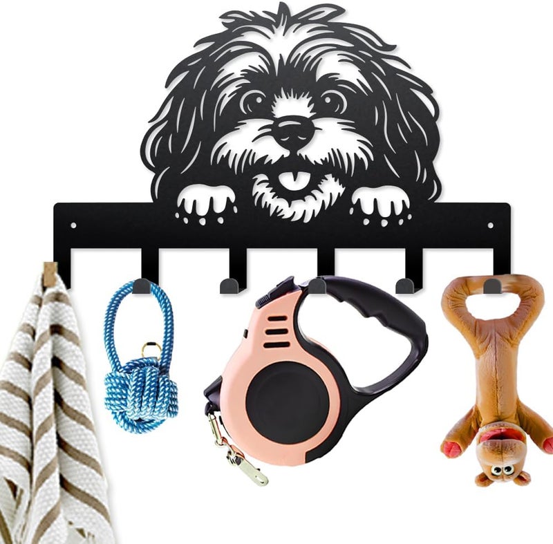 MAYJOYDIY Cartoon Dog Metal Key Hook Animal Pets Puppy Coat Rack Wall Mounted 15.7×9.8inch Art Wall Decor Key Holder Organizer Rack with 6 Hooks for Gift Coats Hats Towels Bags Hanging - Image 1