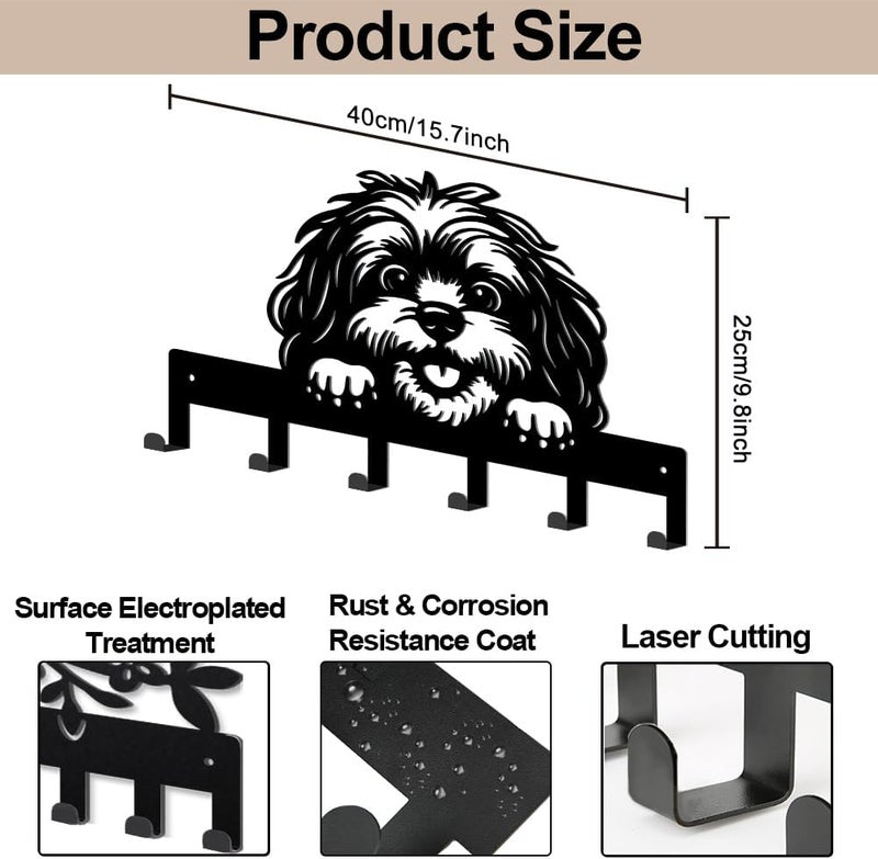 MAYJOYDIY Cartoon Dog Metal Key Hook Animal Pets Puppy Coat Rack Wall Mounted 15.7×9.8inch Art Wall Decor Key Holder Organizer Rack with 6 Hooks for Gift Coats Hats Towels Bags Hanging - Image 2