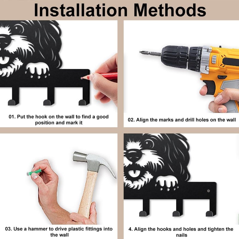 MAYJOYDIY Cartoon Dog Metal Key Hook Animal Pets Puppy Coat Rack Wall Mounted 15.7×9.8inch Art Wall Decor Key Holder Organizer Rack with 6 Hooks for Gift Coats Hats Towels Bags Hanging - Image 5