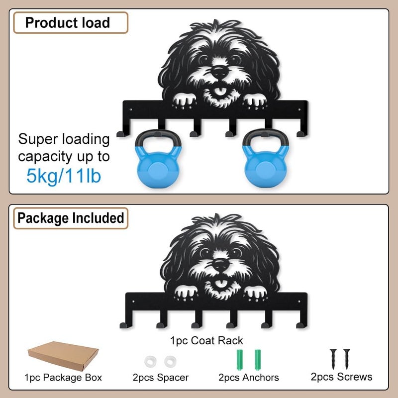 MAYJOYDIY Cartoon Dog Metal Key Hook Animal Pets Puppy Coat Rack Wall Mounted 15.7×9.8inch Art Wall Decor Key Holder Organizer Rack with 6 Hooks for Gift Coats Hats Towels Bags Hanging - Image 3