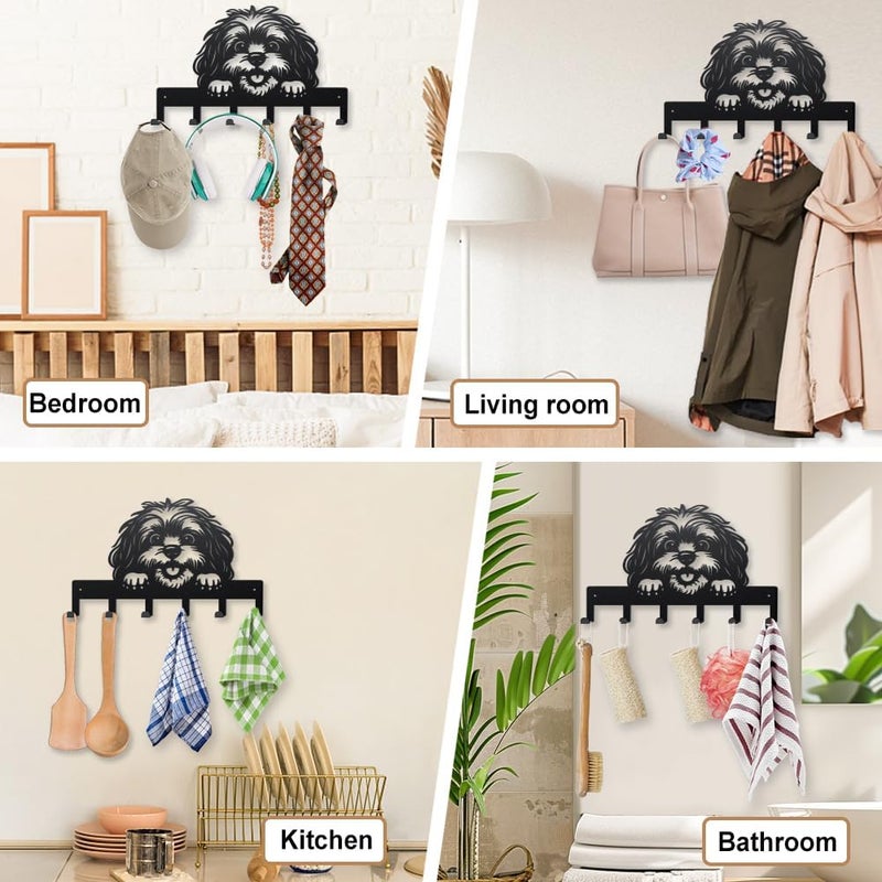MAYJOYDIY Cartoon Dog Metal Key Hook Animal Pets Puppy Coat Rack Wall Mounted 15.7×9.8inch Art Wall Decor Key Holder Organizer Rack with 6 Hooks for Gift Coats Hats Towels Bags Hanging - Image 4